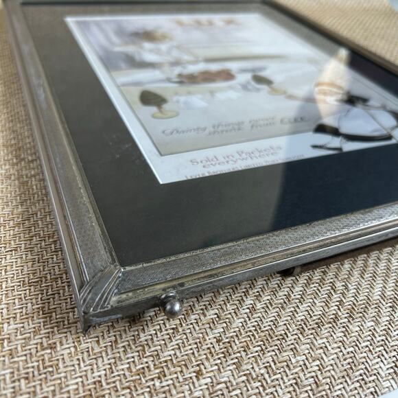 Vintage Art Deco Silver Metal Picture Frame 10x13 Etched Corners Velour Back - Picture 4 of 13